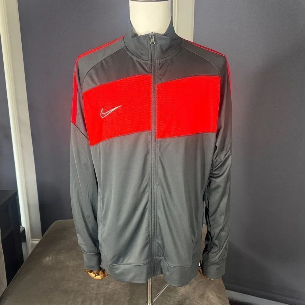 Nike Mens Athletic Training Jacket Gray Red Full Zip Dri-Fit Size XL NWT